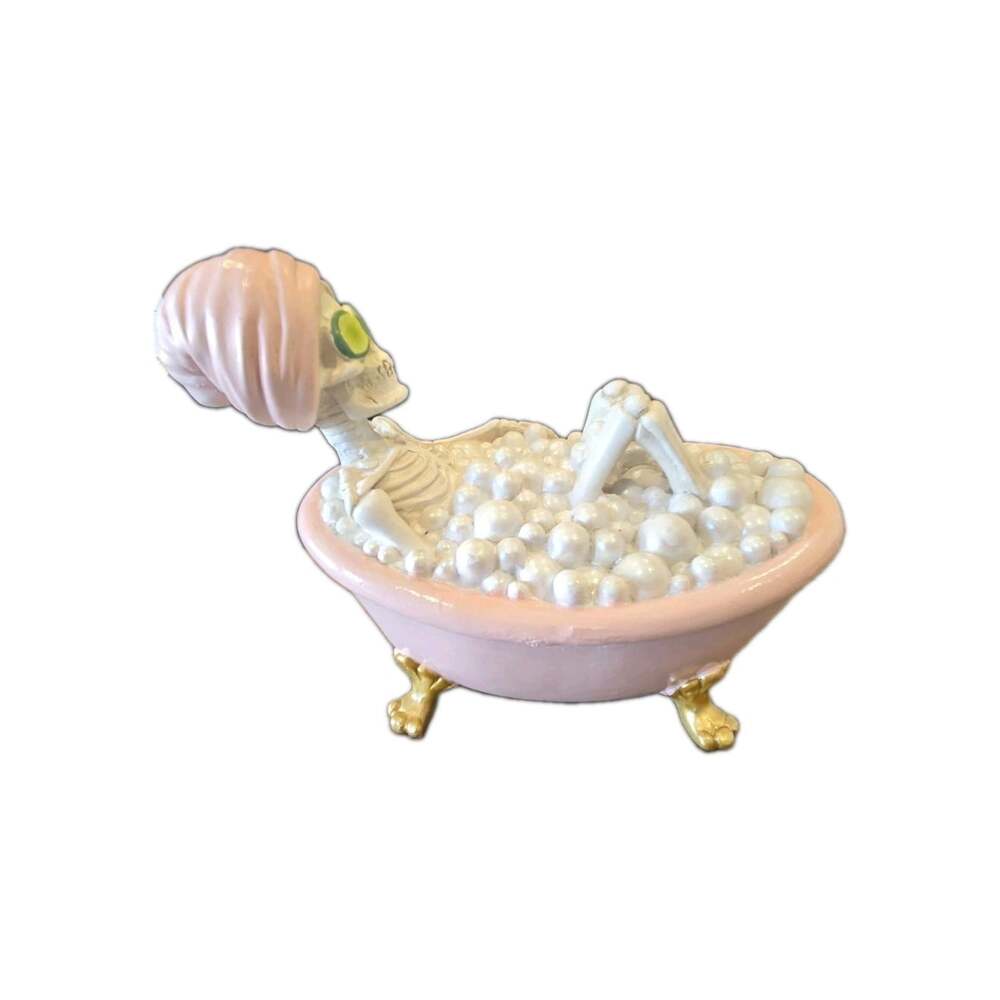New Pastel Pink Skeleton In A Tub Takeing A Bubble Bath Halloween Holiday Decor - Picture 3 of 3